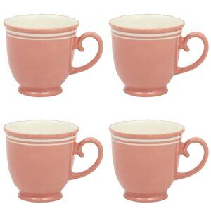 Pioneer Woman Ainsley Ceramic Cups Stoneware Mugs 4 pc Set Pink Coral New